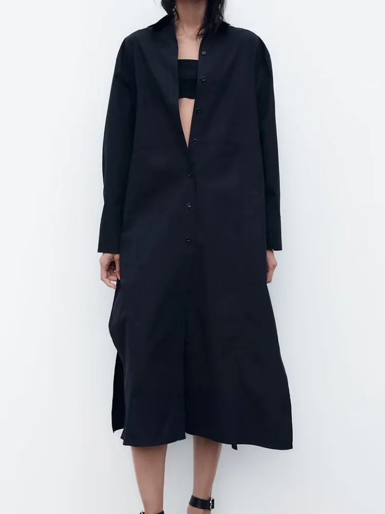 

Женское платье-рубашка с отложным воротником Kumsvag, однотонное свободное элегантное платье-рубашка с боковым поясом, одежда для улицы, лето ...