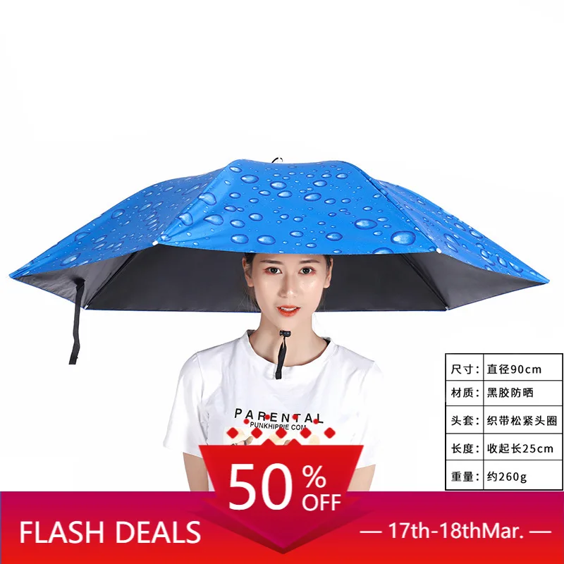 

Double-Layer Vinyl Rain-Proof Fishman Umbrella Hat Head-Mounted Umbrella Sun-Proof Tea Picking Top Umbrella Hat Outdoor