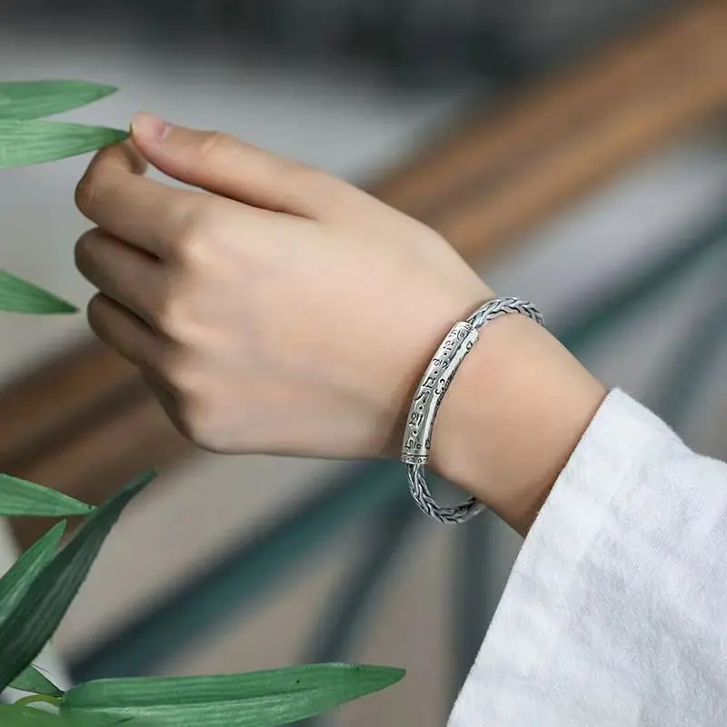 

New S925 Sterling Silver Luxury Bangles Original Retro Punk Woven Men's and Women's Sterling Silver Bangles Couple Jewelry Gift