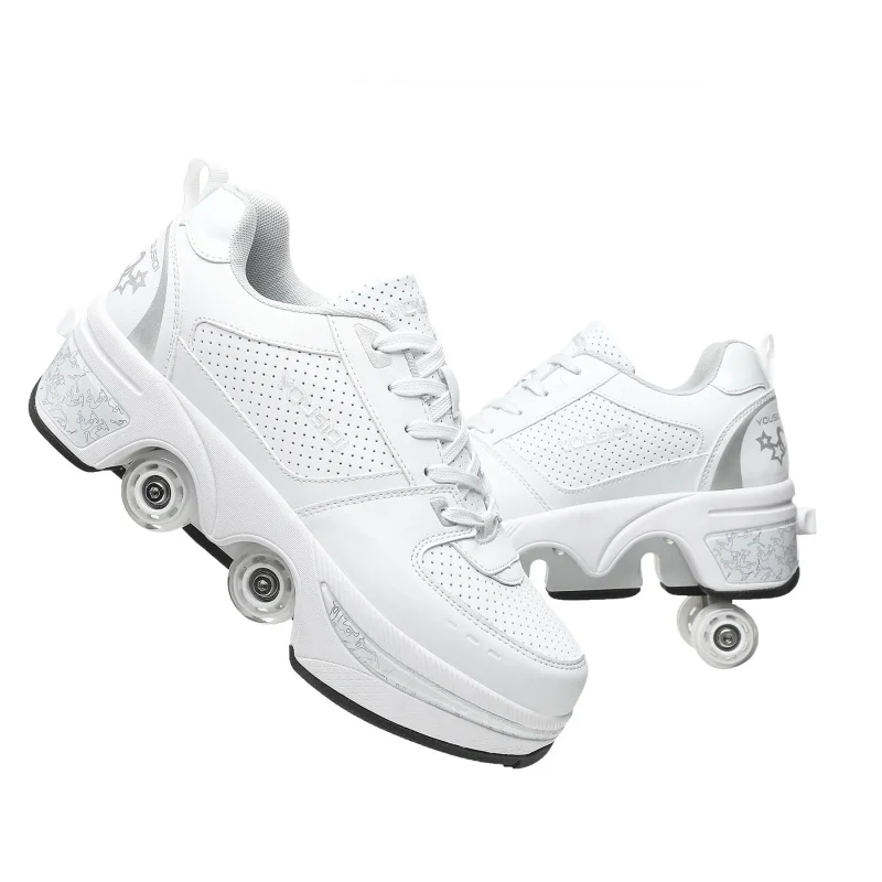Four-Wheel Dual-Use Heelys Removable Dual-Row Seven-Color Atmosphere Breathing Light Roller Wheels Skates