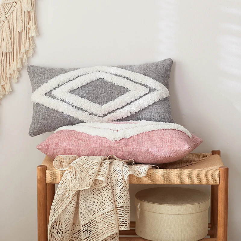 

Наволочка для подушки 30x50 см, розовая, серая, в марокканском стиле, кисточки, украшение ручной работы, наволочка с бриллиантами для дивана ил...