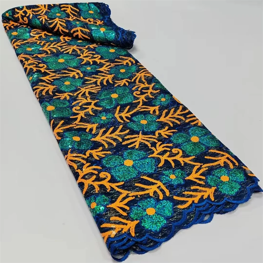 Зеленая африканская кружевная ткань шантинтили с блестками нигерийская для