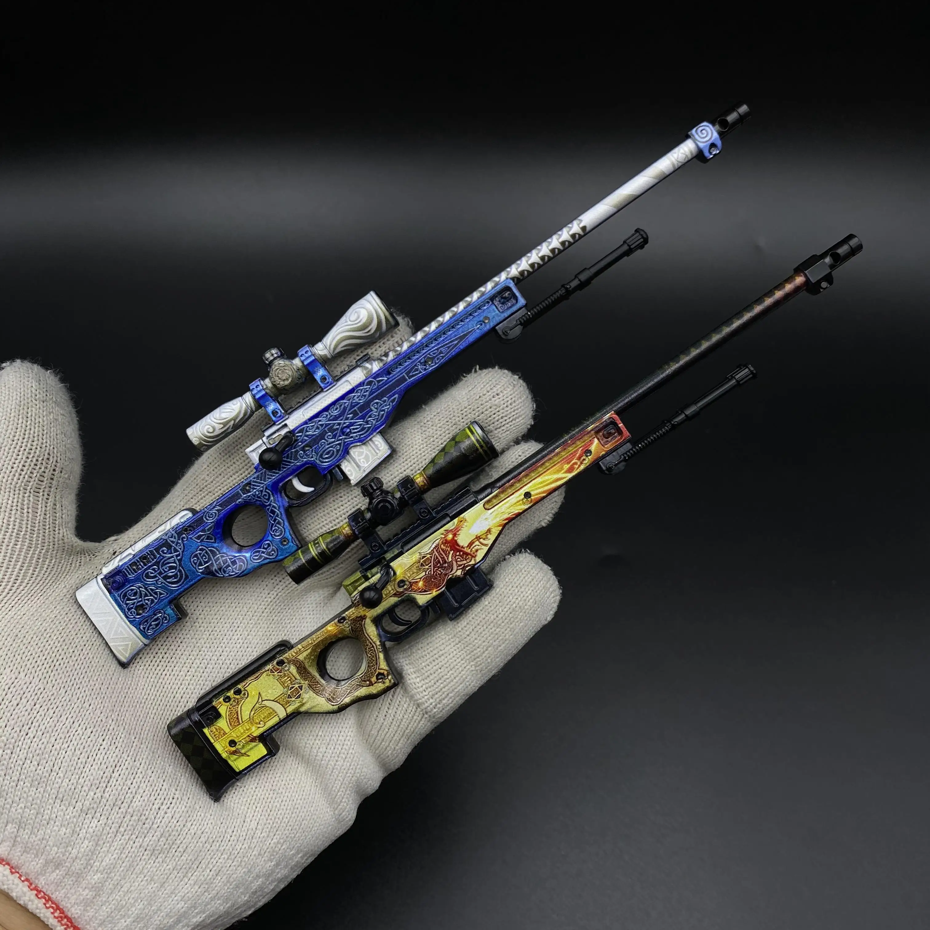Фото 20-сантиметровая модель снайперской винтовки GOS AWP Dragon Lore Gungnir, настольное украшение, полностью металлический игрушечный пистолет, игровой реквизит, декорации, подарки для мальчиков, коллекционный предмет. №2