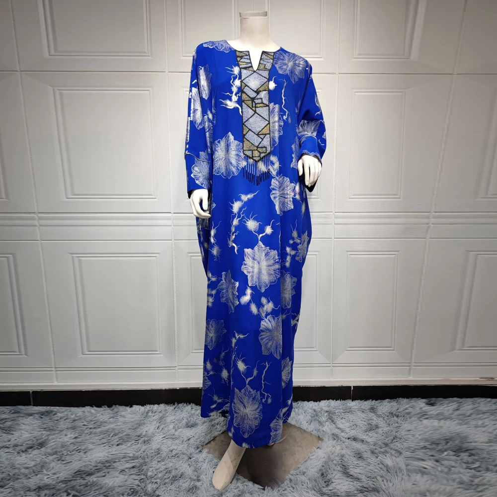MD Eid Abayas For Women Dubai Turkish Stones Beads Tassel Dress Bohemian Kaftan Long Sleeve Gowns Muslim Floral Islamic Clothing