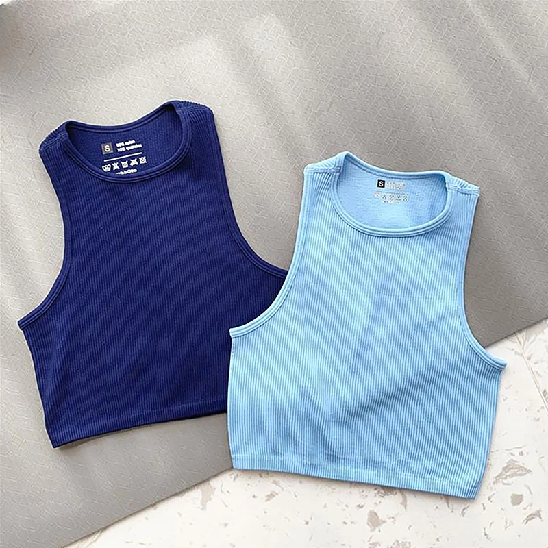 

Women Sleeveless Yoga Vest Sports Bras Rib-Knit Fitness Running Workout Bra Tank Top Female Without Pad Breathable Knitted