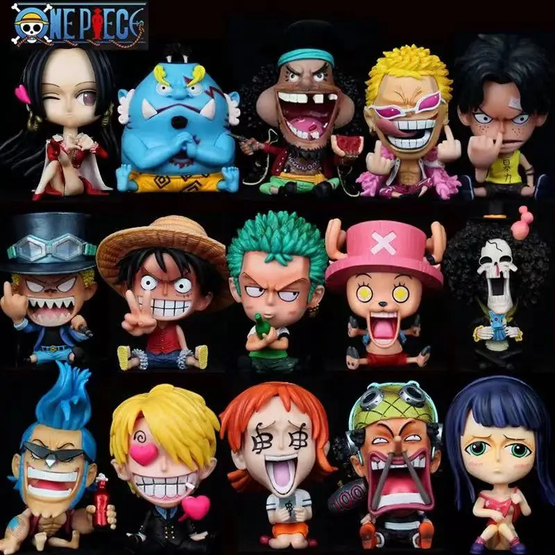 

10cm Anime One Piece Luffy Zoro Sanji Q Version PVC Figures OP Ace Robin Nami Brook Funny PVC Model Car Ornament Doll Gift