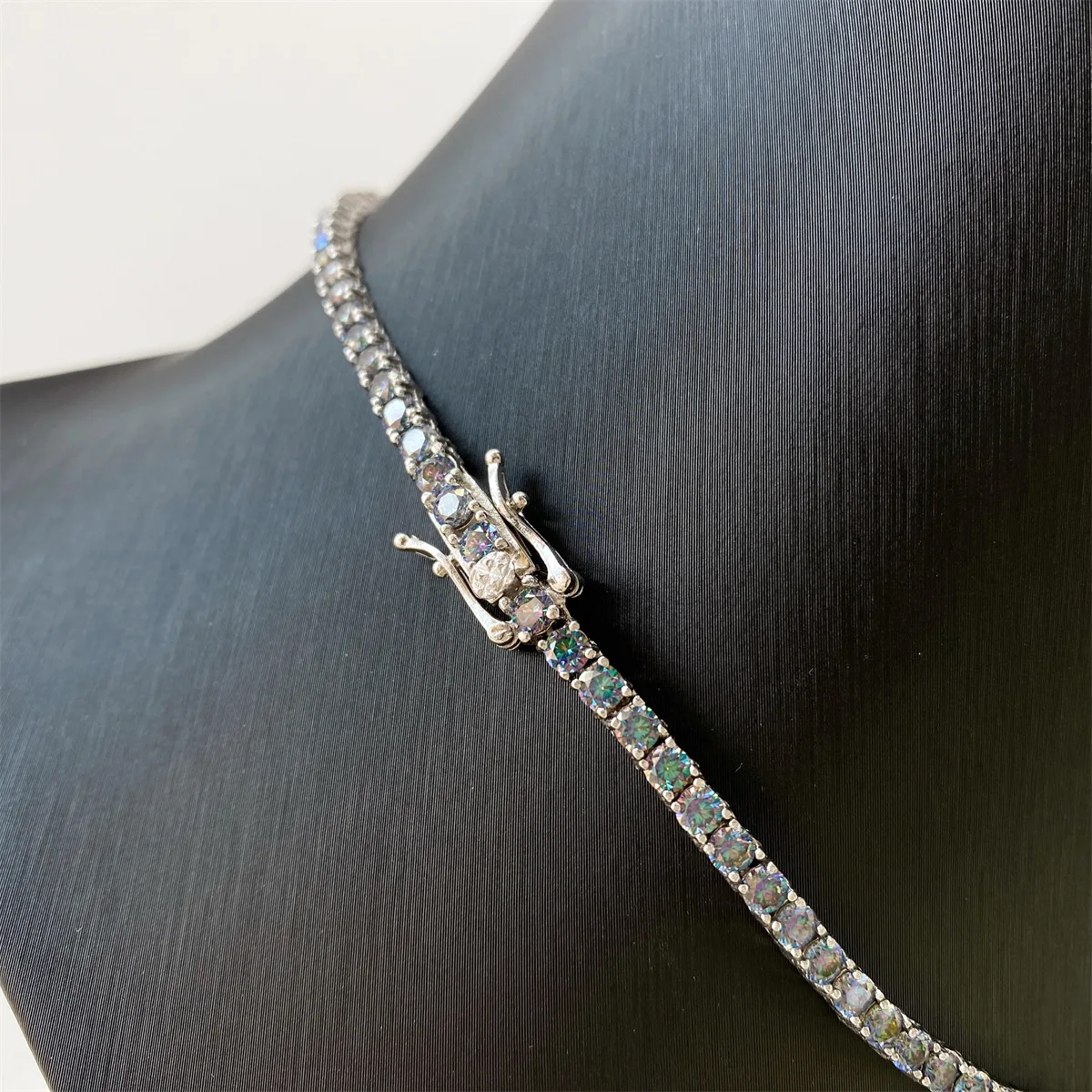 4mm Blue Moissanite Tennis Necklaces S925 Silver Tennis Chain Choker for Women Men Real Diamond Pass Tester With GRA Free Shippi