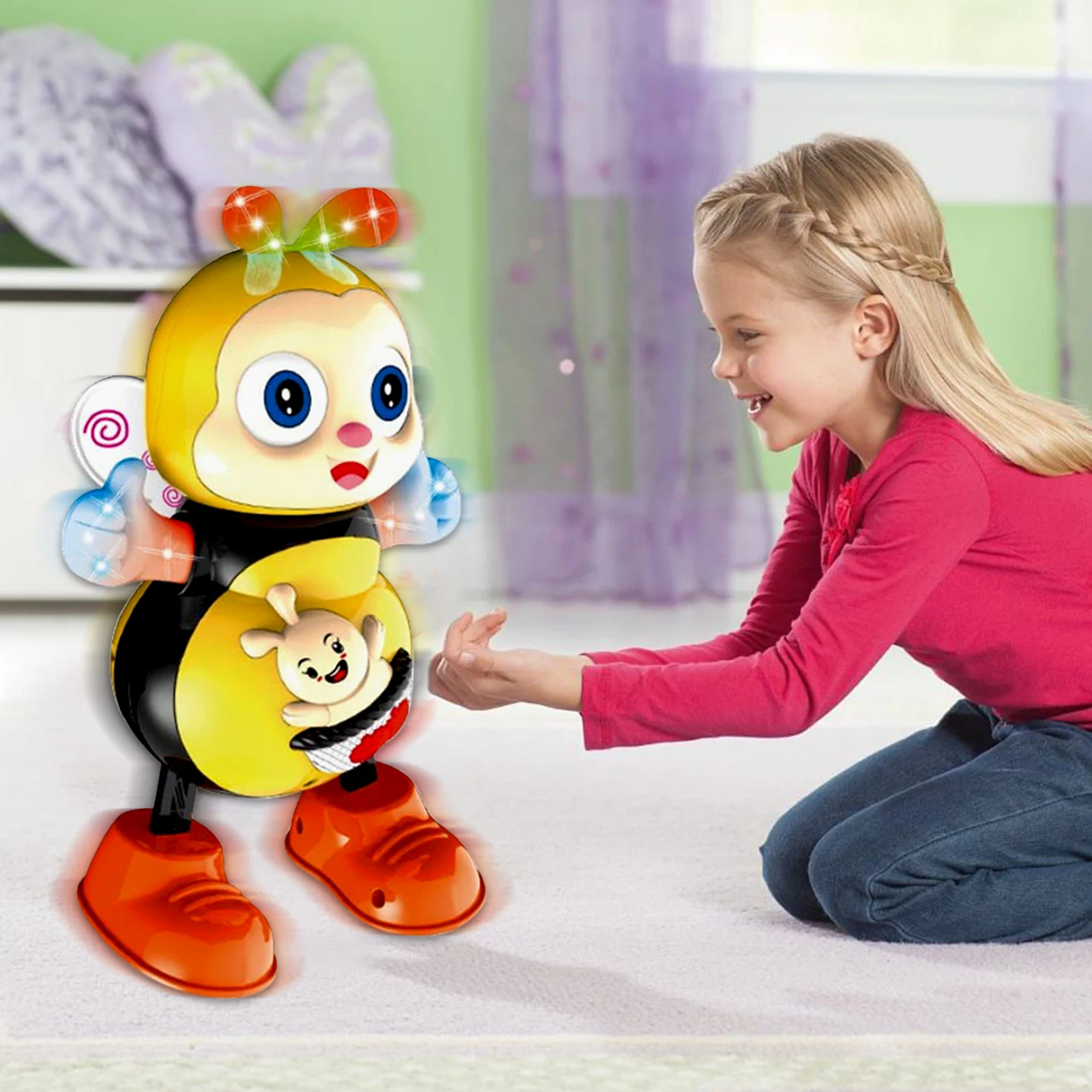 

Electric Dancing Bees Toy AAA Battery Powered Funny Swaying Walking Bees with Lights and Music Christmas Gifts for Boys Girls