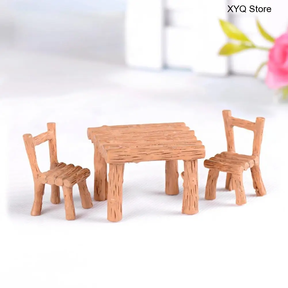 

3Pcs/Set Resin Table Chairs Miniatures Doll Accessories Micro Landscape Decor