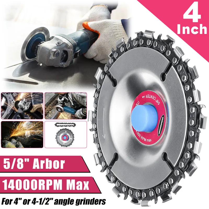 

4 inch 22 Tooth Wood Carving Disc Grinder Disc Cut Chain Fine Chainsaw Set w/ 2 Chains for 100/115 Angle Grinder Wooking Tools