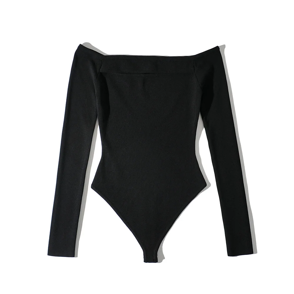 Dave&Di 2023 France Style Vintage Off Shoulder Hollow Out Sexy Office Lady Simple Fashion Knitted Bodysuits Women Tops