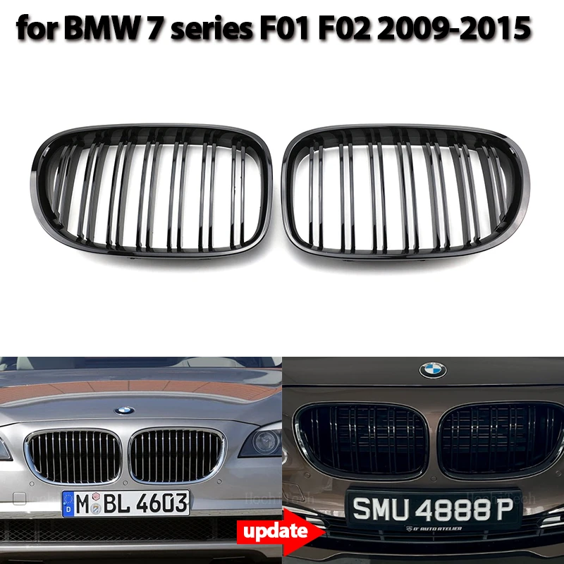 

Глянцевая черная передняя решетка для радиатора, решетка для радиатора из АБС, двойная линия, совместимая с BMW 7 серии F01 F02 F03 F04 2009-2015