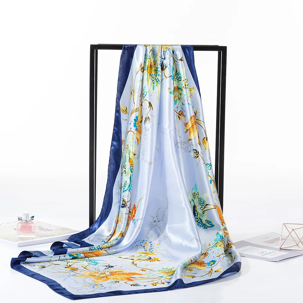 Luxury Design Square Scarf Scarf Women's Satin Silk Bandana Muslim Headband Scarf Women's Headband Wrap Cape 90cm 2 Pieces