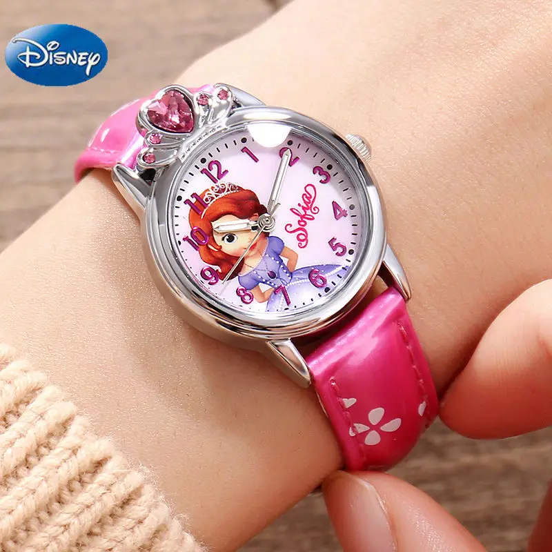 Disney Gift With Box Sofia Girls Watch Diamond Crown Beautiful Princess Children's Student Quartz Clock Relogio Masculino