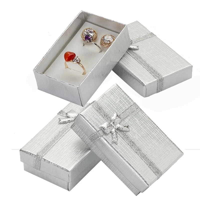 32pcs Cardboard Jewelry Boxes 1.9''x3.1'' Silver Gift Boxes for Pendent Necklace Earrings Ring Box Packaging with White Sponge
