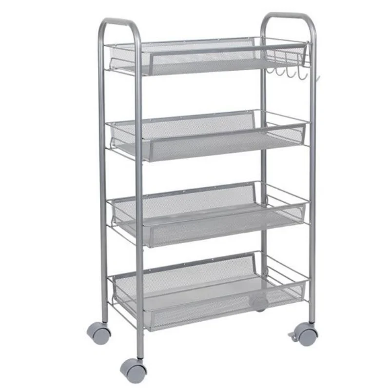 

Honeycomb Mesh Style Four Layers Removable Storage Cart Silver[US Stock]