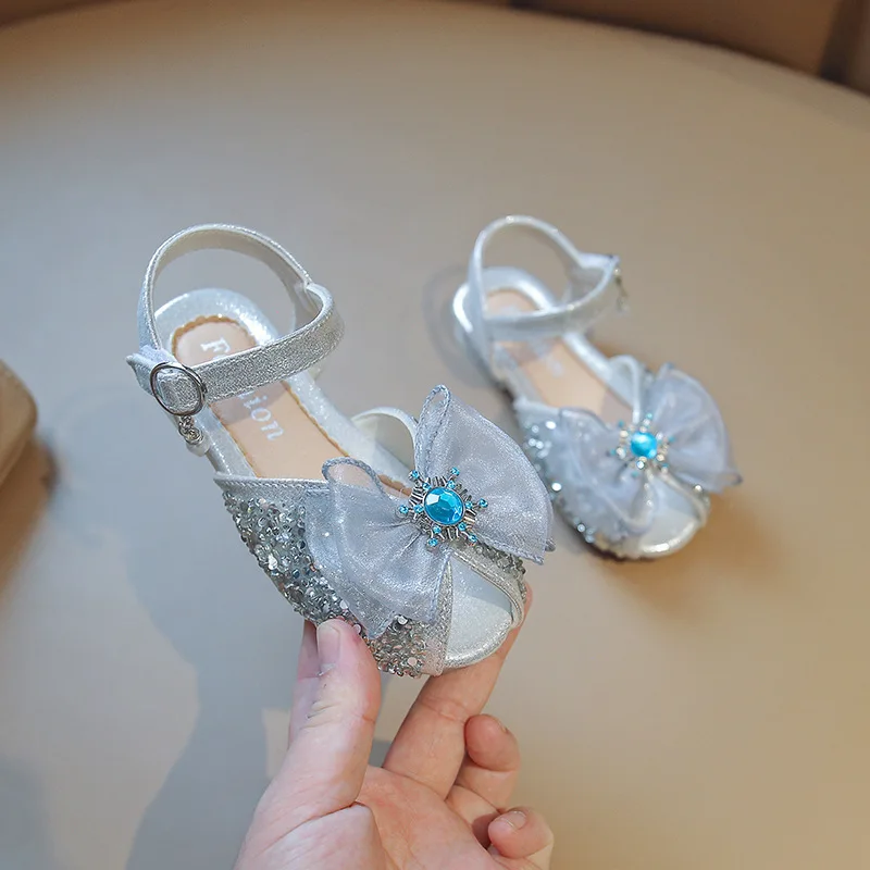 

Туфли для девочек в стиле принцессы, летние сандалии с бантом, стразы, 2022