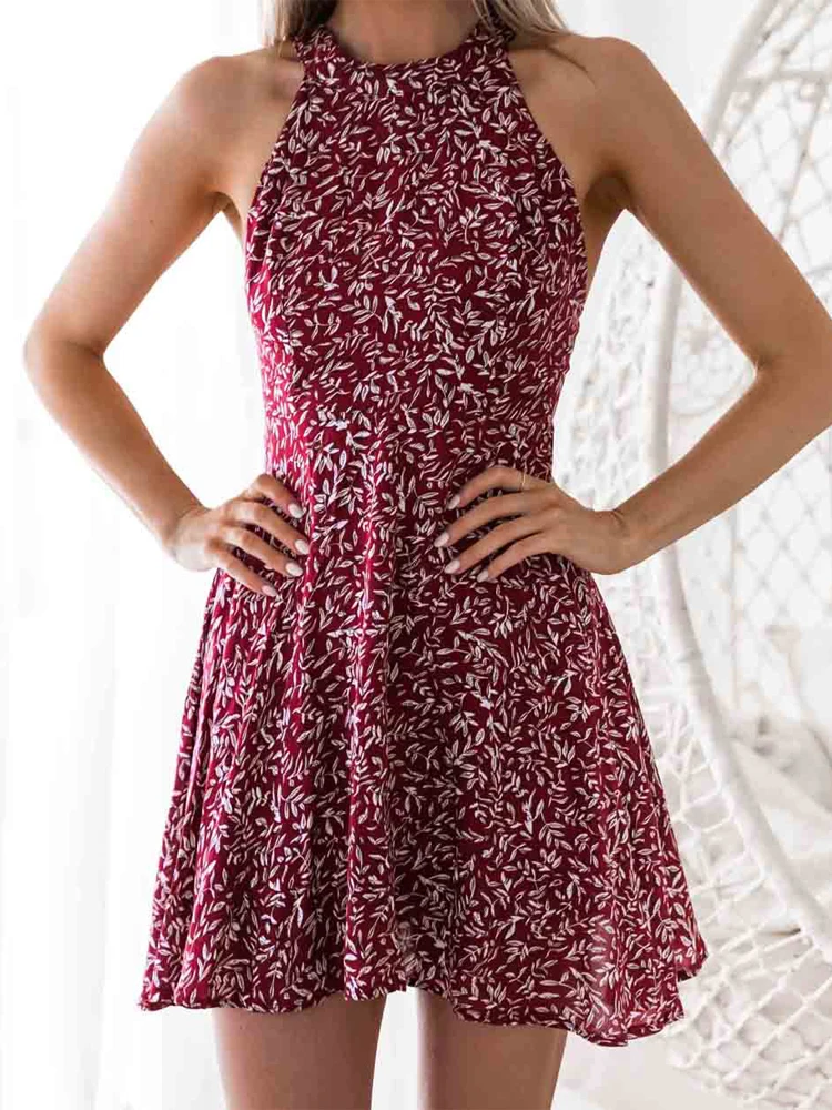 Сарафан Hirigin Женский пляжный летний для отпуска с цветочным принтом лямкой на шее