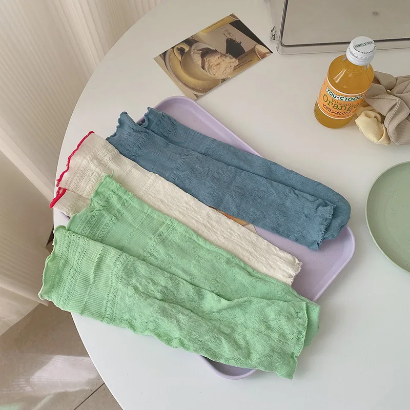 

Omikaa Summer Thin Velvet Hollow Socks Temperament Mesh Lace Pile Socks Ins Casual Solid Color Green Women Socks Designer Socks