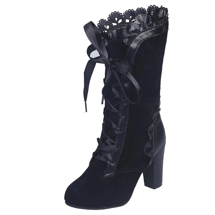 Women's Boots High Heels Women's Punk Boots 2023 Sexy Leather Suede Boots Fall/winter Retro Lace-up Shoes Women's  Boots