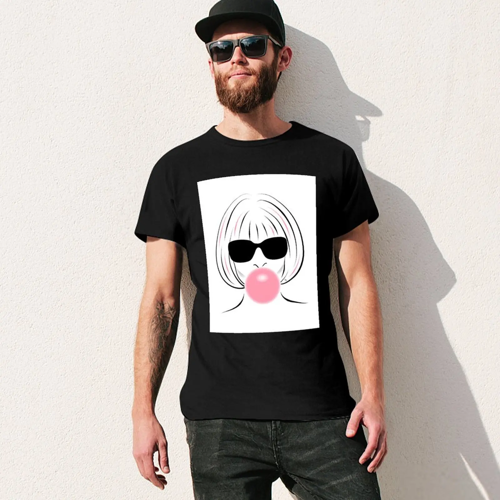 Розовая футболка Anna Wintour с рисунком винтажная короткими рукавами одежда мужская