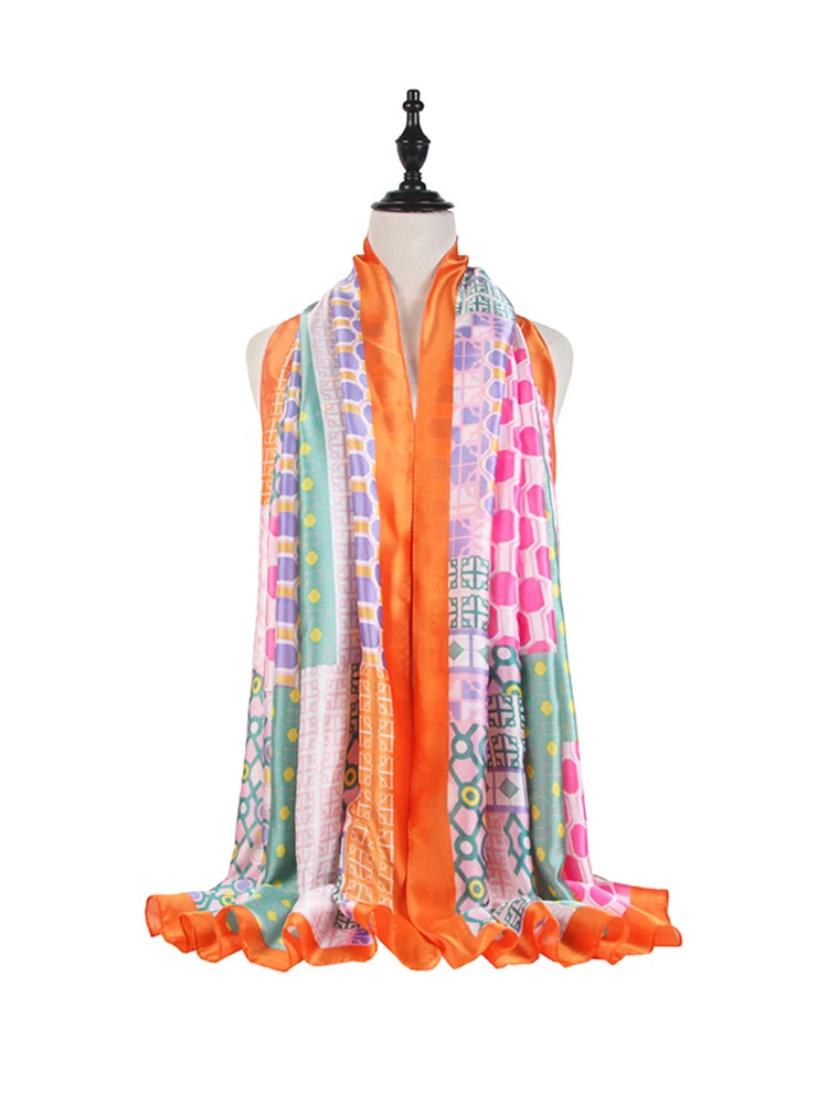 

Silk Scarf Women Plaid Print Scarves Elegant Long Shawl Wrap Sunscreen Hijab Beach Female Bandana Foulard Muffler Pareo Stoles