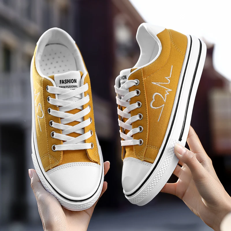 

Women's Canvas Sneakers Unisex Sport Shoes Tennis Canvas Shoes Women Flats Casual Vulcanized Shoes Yellow Basket Size 35-40