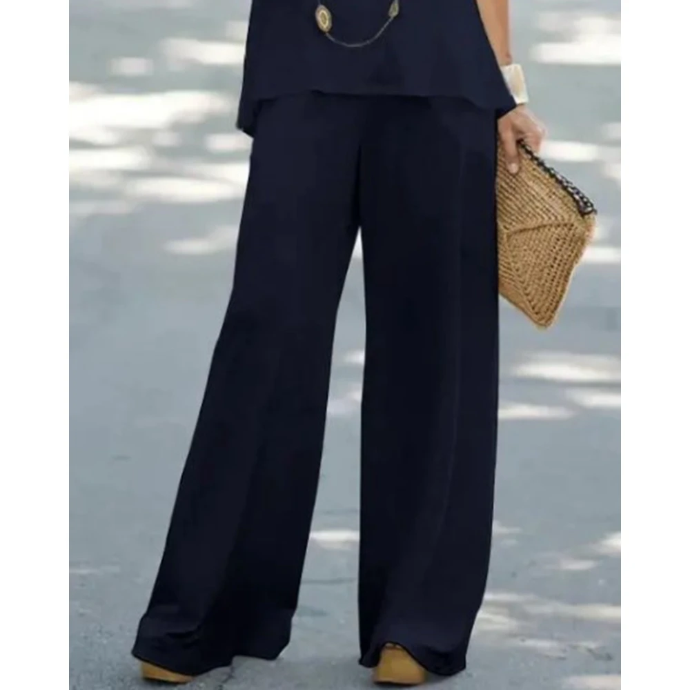 Fashion Sleeveless Halter V-Neck Top & High Waist Pants Set Office Wear Women Two-Piece Set Women Loose Outfits Casual Tracksuit