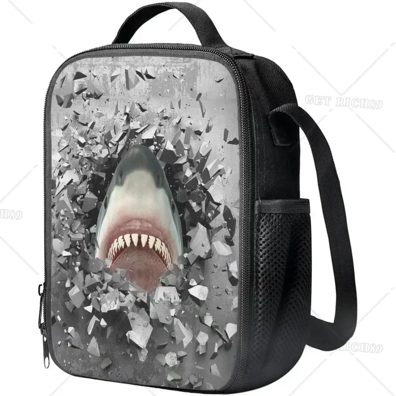 3D Акула Рыба Мультфильм Многоразовая термосумка для обеда Изолированный