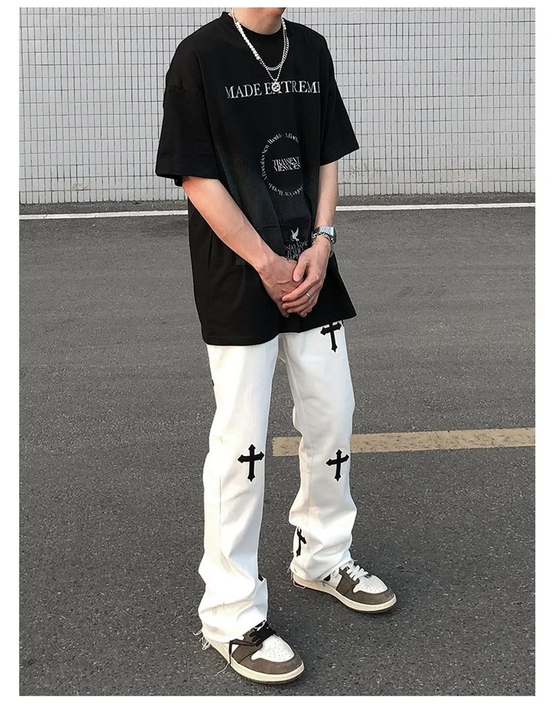 Y2k Emo Mens Black Harajuku Streetwear Alt Jeans Straight Fairy Grunge Wide Leg Pants Denim Trousers High Waist Oversize Clothes