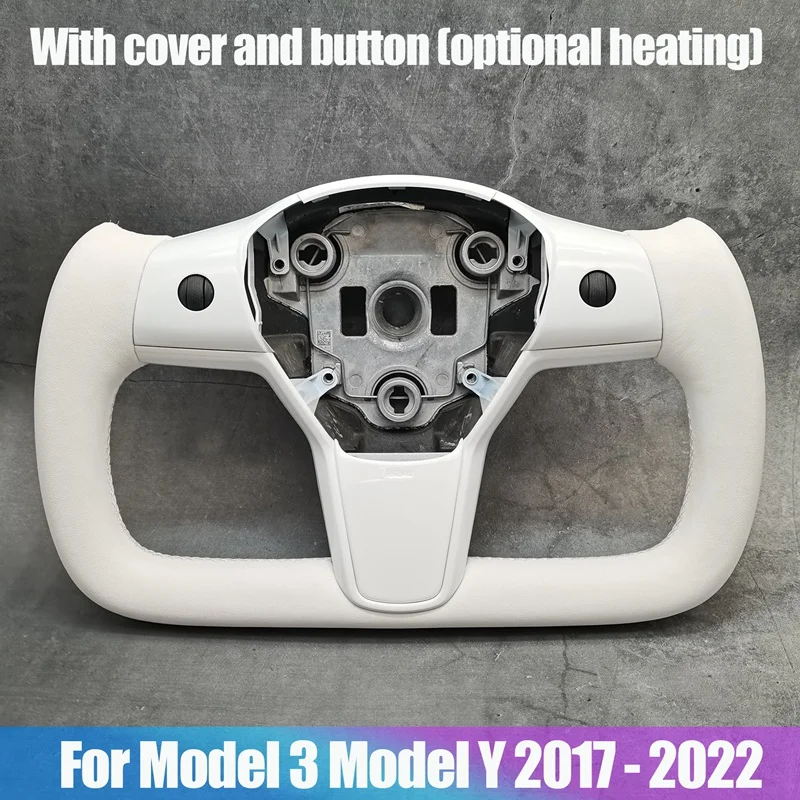 

Yoke Style Steering Wheel With Cover & Button For Tesla Model 3 / Y 2017 18 19 20 2021 2022 White
