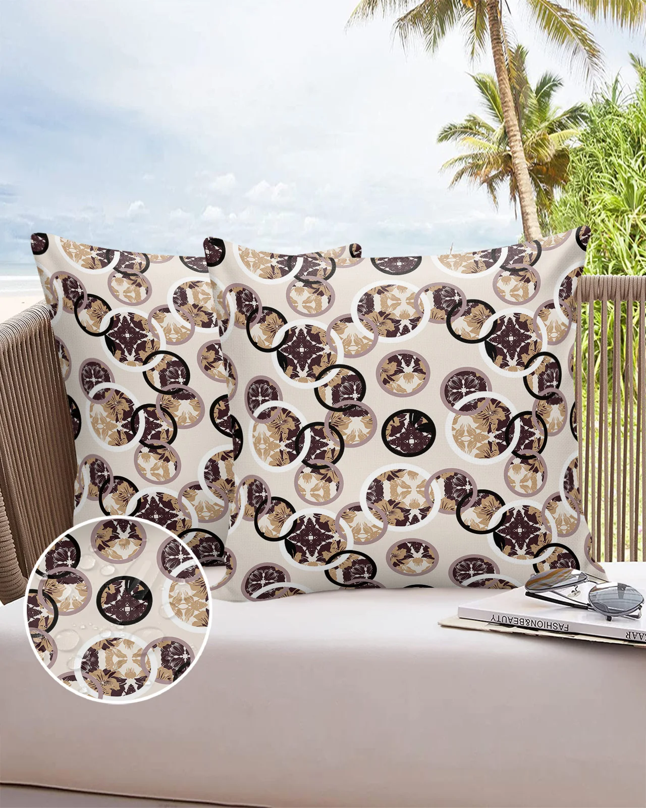 

Hand-Painted Circle Leaves And Flowers Waterproof Pillowcase Decorative Home Decor Sofa Bed Throw Pillow Cover Car Cushion Cover