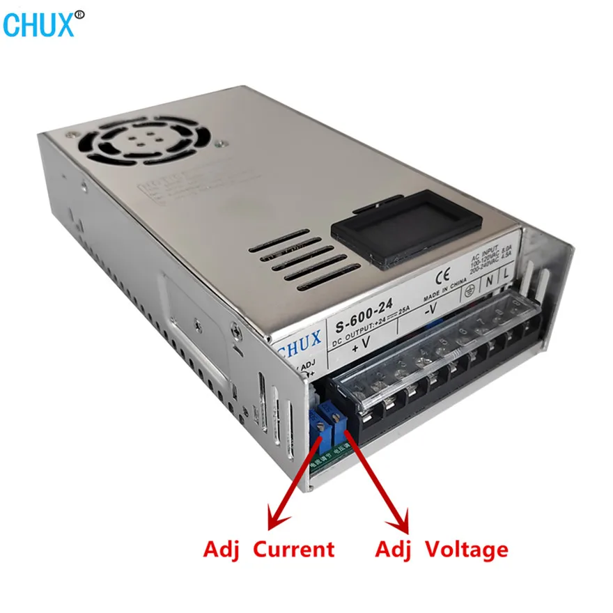 

CHUX Digital Display 600W Switching Power Supply Adjustable 0-12v 15v 24v 27v 36v 48v 50v 60v 72v 80v 90v 100v 110v DC LED SMPS