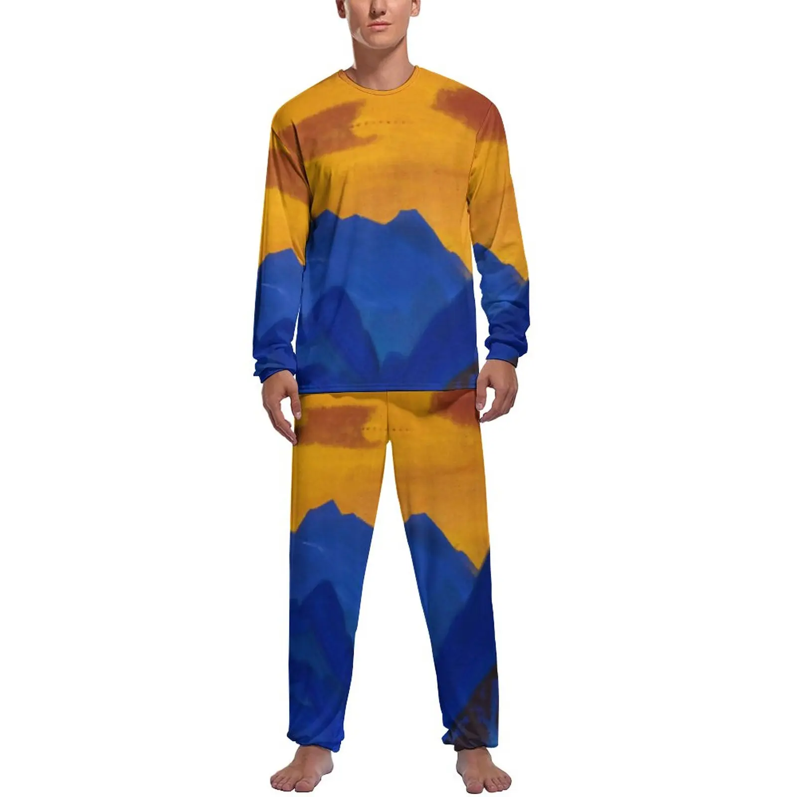 Evening Mountain Pajamas Man Nicholas Roerich Cool Nightwear Spring Long Sleeve 2 Pieces Casual Graphic Pajama Sets