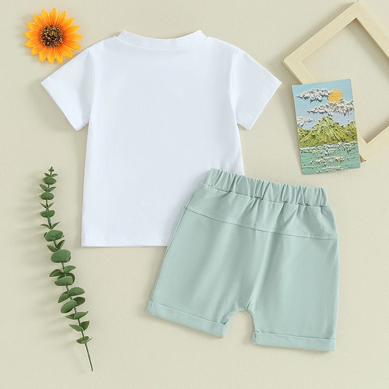 

Kids Boys Summer Outfits Colorful Letter Print Crew Neck Short Sleeve T-Shirts and Elastic Waist Shorts 2Pcs Clothes Set