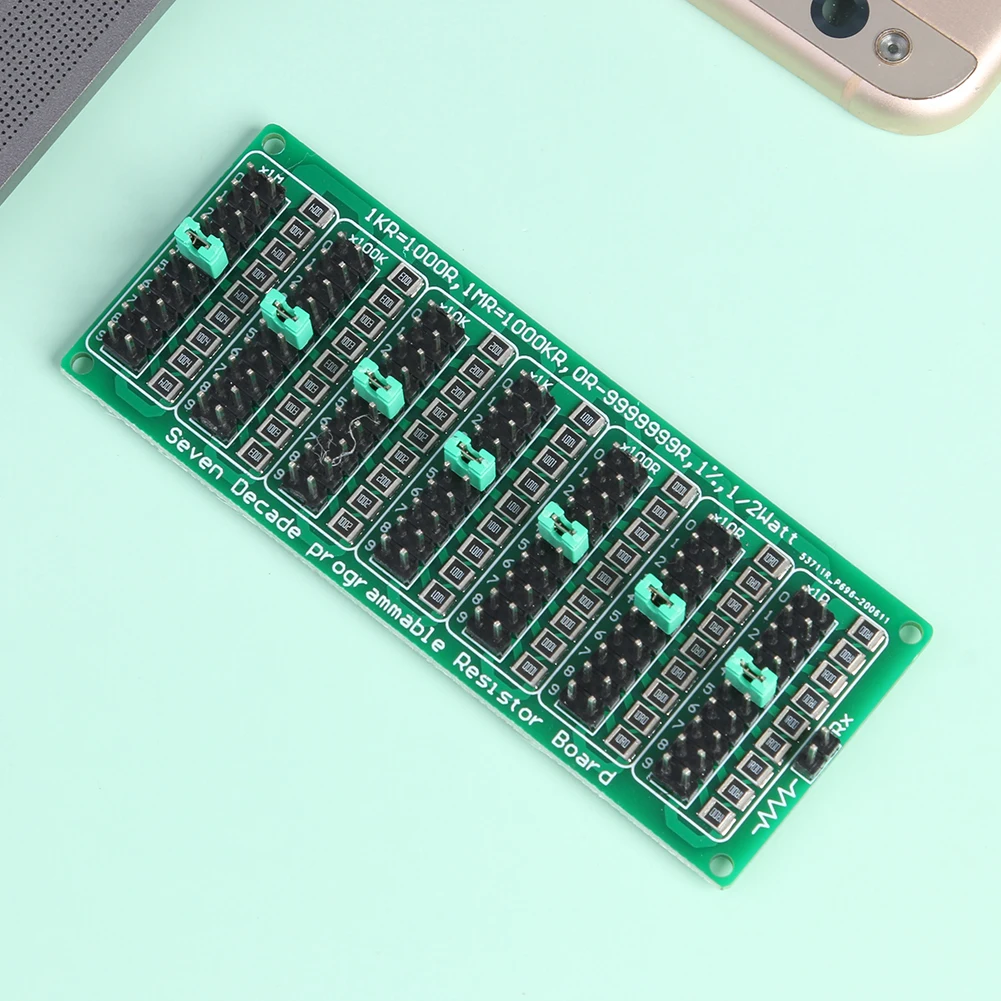 

Seven Resistor Slide Resistor Board Step Accuracy 1R 1/2 Watt Programmable Seven Decade Resistor Board
