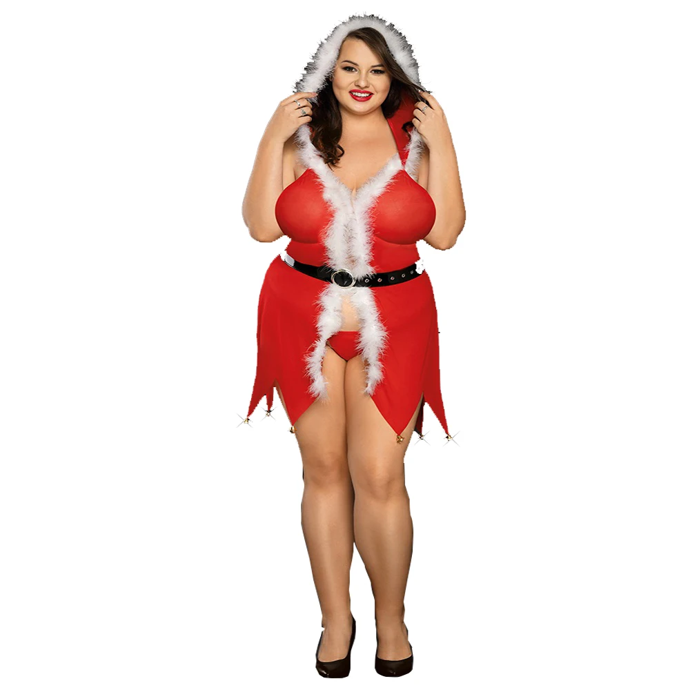 

Plus Size Women Christmas Costume Miss Santa Claus Cosplay Sexy Lady Red Velvet Hooded Cloak Maid Carnival Party Clubwear P81127