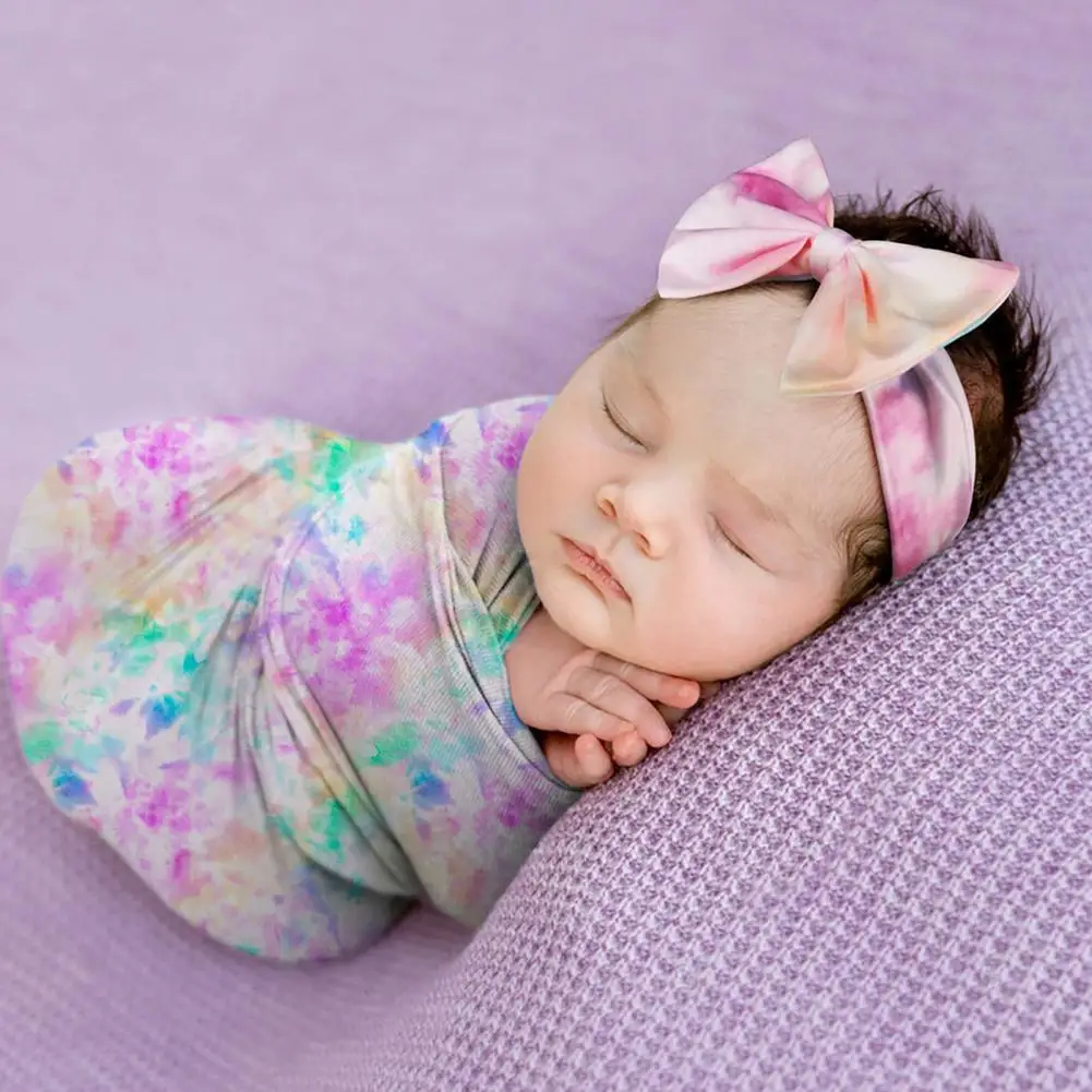 

2Pcs/Set Baby Shower Swaddle Exquisite Soft Protection Baby Shower Swaddle Headband Kit Baby Swaddle Blanket for Baby Boys