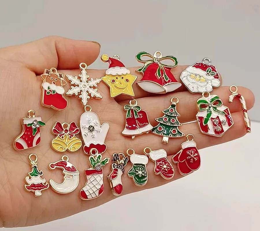 

10 шт./лот эмалевые Подвески в виде рождественской елки с Санта-Клаусом для самостоятельного изготовления подвесок ожерелий серег браслетов...