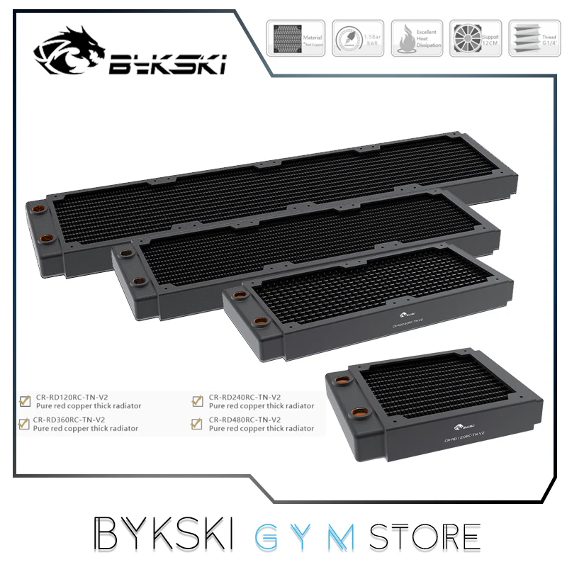 Bykski 30mm Thin Radiator 120/240/360/480,Red Copper 14 FPI Support 120mm Fan Computer Water Cooling Liquild Cooler Row