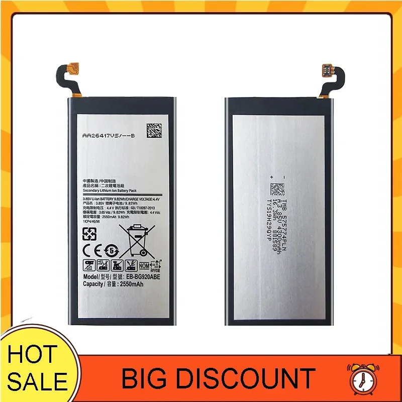 Мобильный телефон батареи для Samsung GALAXY S6 EB-BG920ABE G920F G920i G920A G920V G9200 G9208 G9209 2550mAh