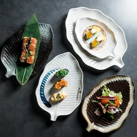 ceramic leaf shape dinner sushi plate hand painted fruit salad dishes creative candy snack tray japanese style kitchen tableware