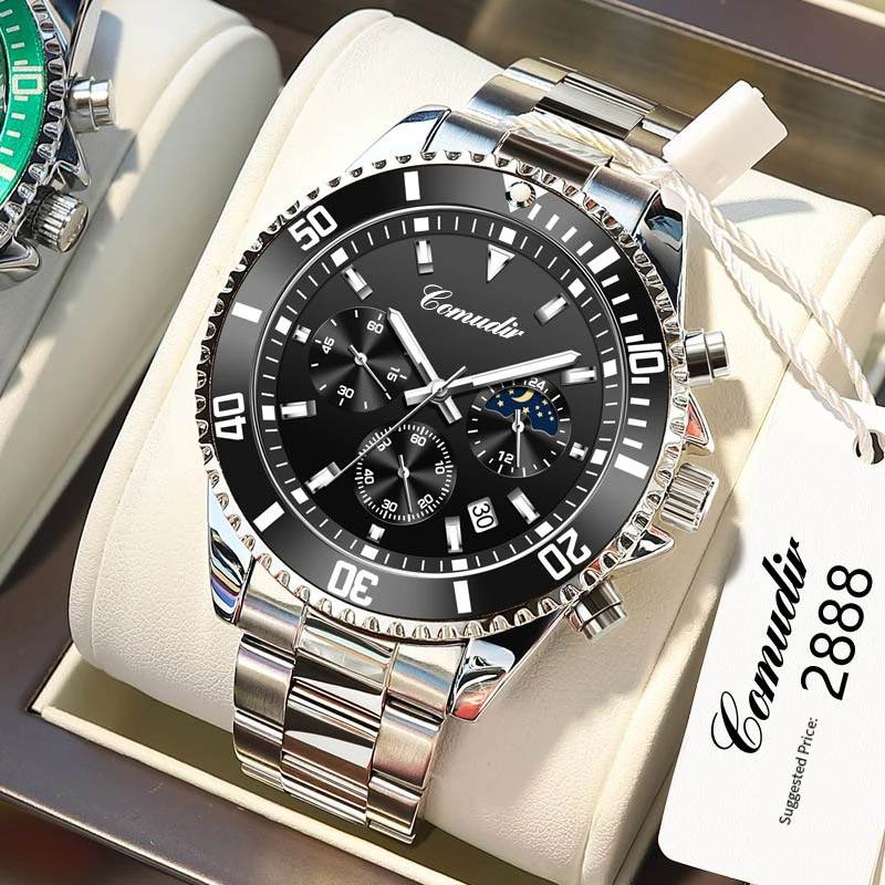 

Comude Men Watch Men's Watch Green Water Ghost Men's Watches Luminous Waterproof Stainless Steel Quartz Watch Calendar