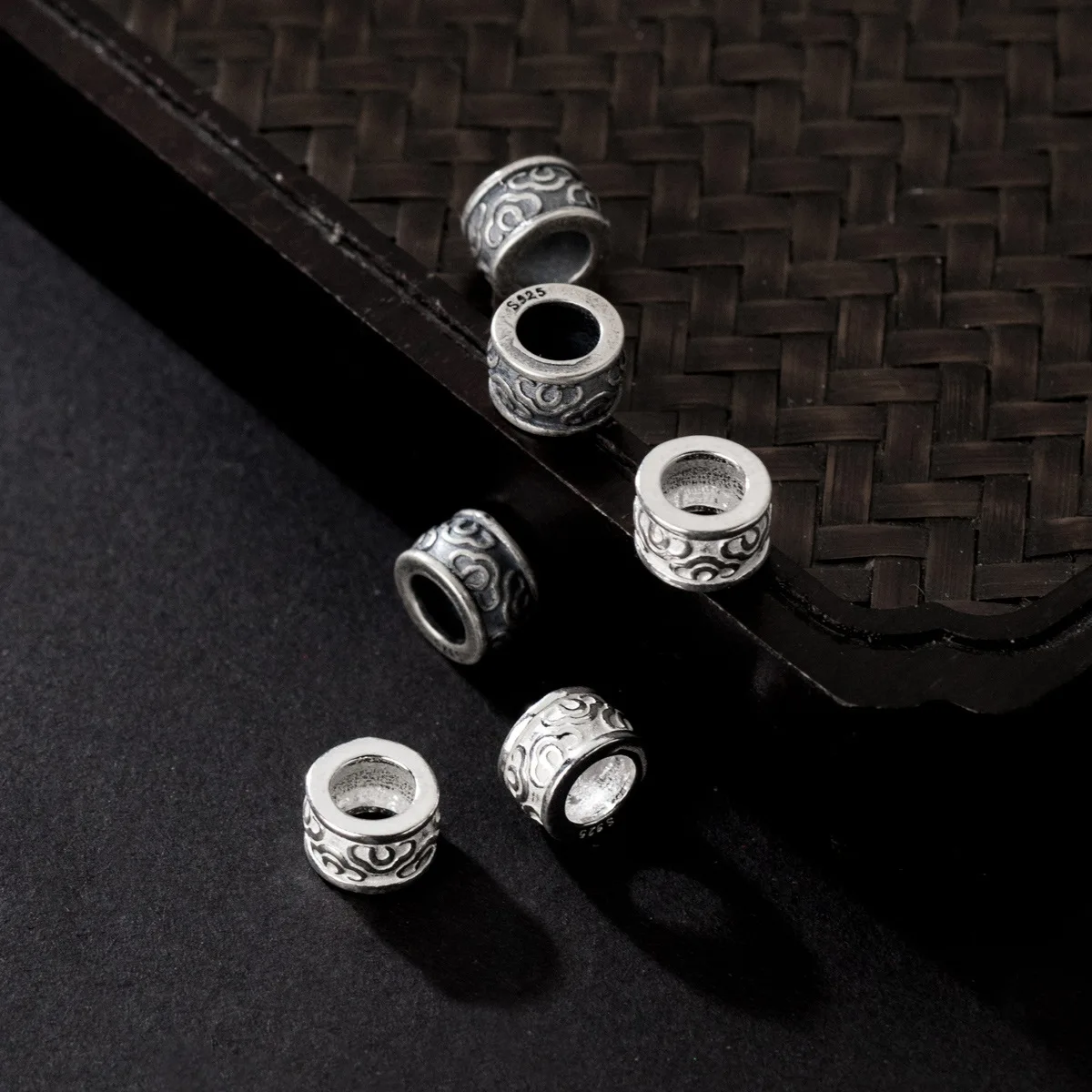 MEETSOFT S925 Стерлинговое Серебро состаренные геометрические бусины с отверстием 8 мм