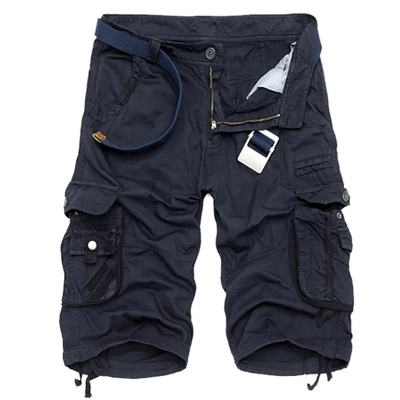 

2023 New Cotton Shorts Men's Fashion Multi Pocket Solid casual shorts Summer Men's Loose Outdoor MID shorts No Belt