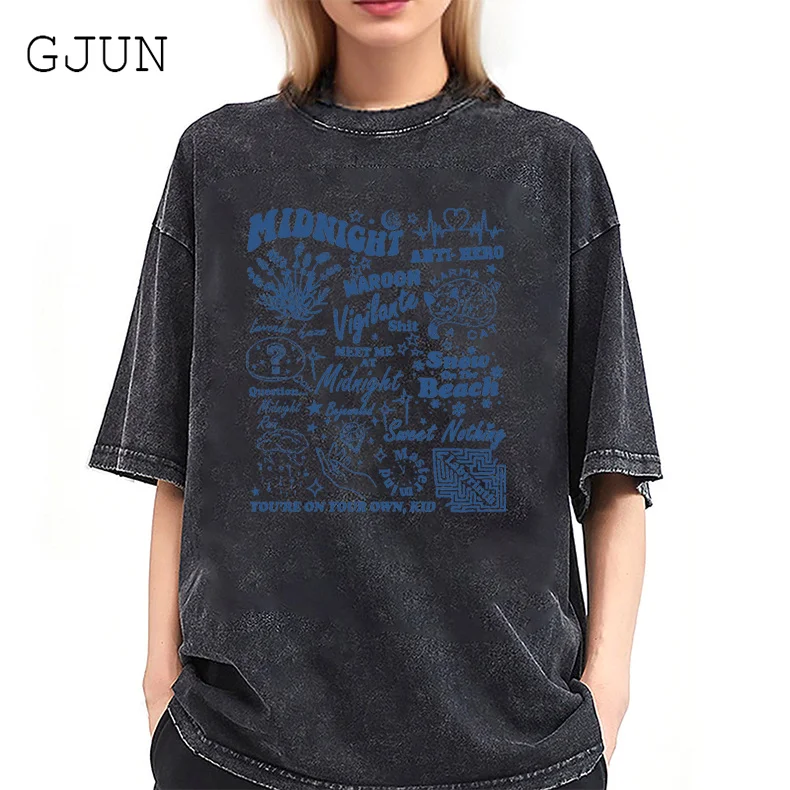 

Funny Midnight Aesthetic T-Shirt for Women Harajuku Tshirt Woman Tops Loose Oversized Tee Shirt Unisex Streetwear Men Clothes