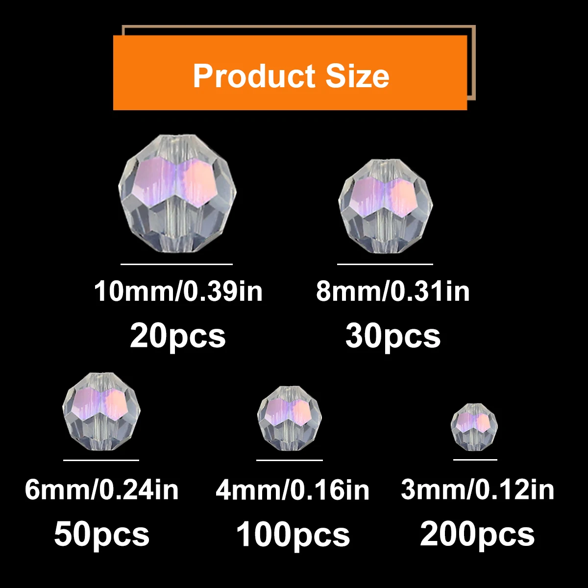 Белый AB Цвет Шарик Круглый Австрийский Кристалл Бусины Свободные Проставки 3-10 мм