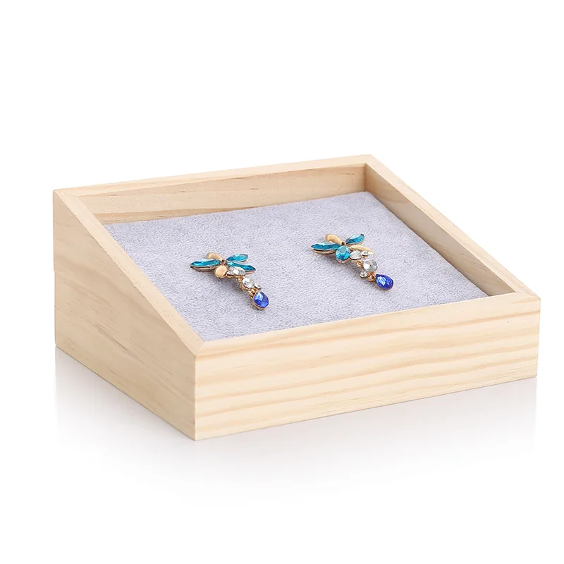 Fashion Bamboo Velvet Jewelry Display Tray Ring Box Earring Necklace Bracelet Pendant Display Organizer Jewelry Storage