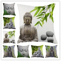 hot selling buddha statue bamboo single side pillow cover home decoration sofa car seat cushion pillow cover throw pillows