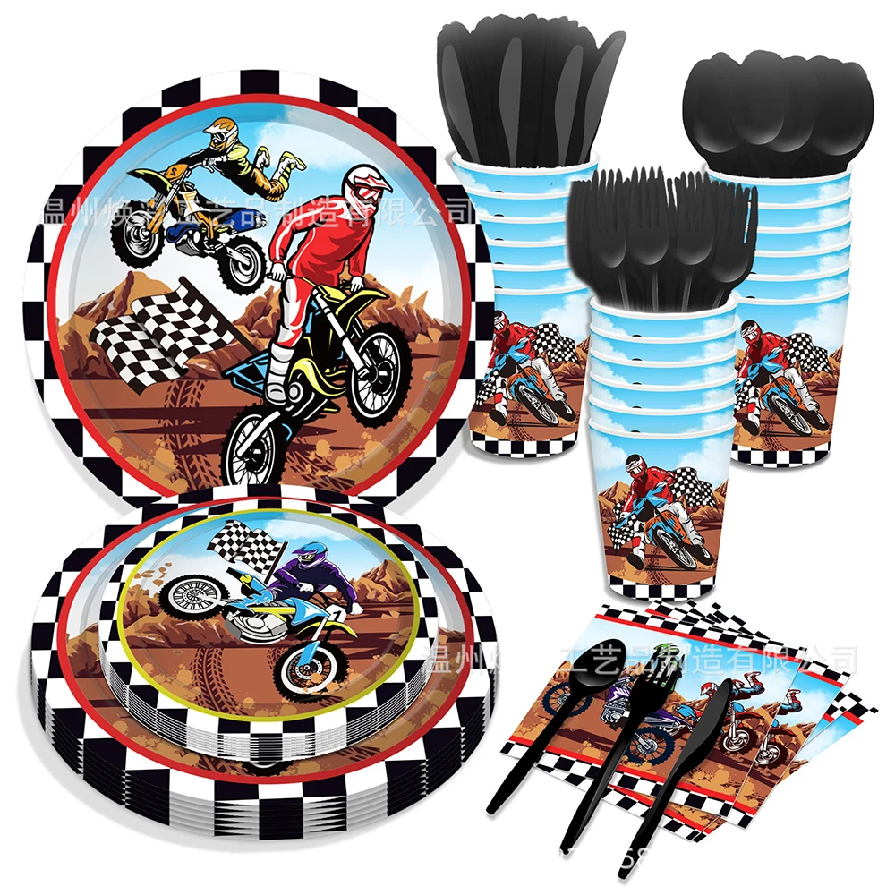 

Велосипед-внедорожник для мальчиков, принадлежности для вечеринок, тарелки для тематической вечеринки на мотоцикл, салфетки, украшения для мотокросса, посуда для детей
